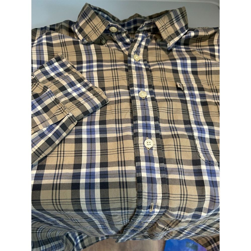 Ralph Lauren Jeans Co Shirt Men's L Black/Brown/Blu Plaid‎ Loop Collar Button Up